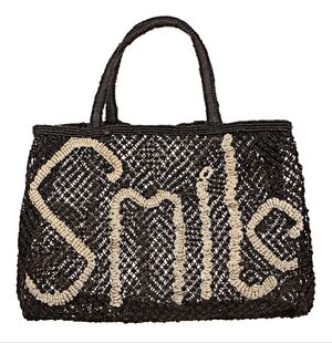 The Jacksons London "Smile" Jute Beach Tote - Black/Tan
